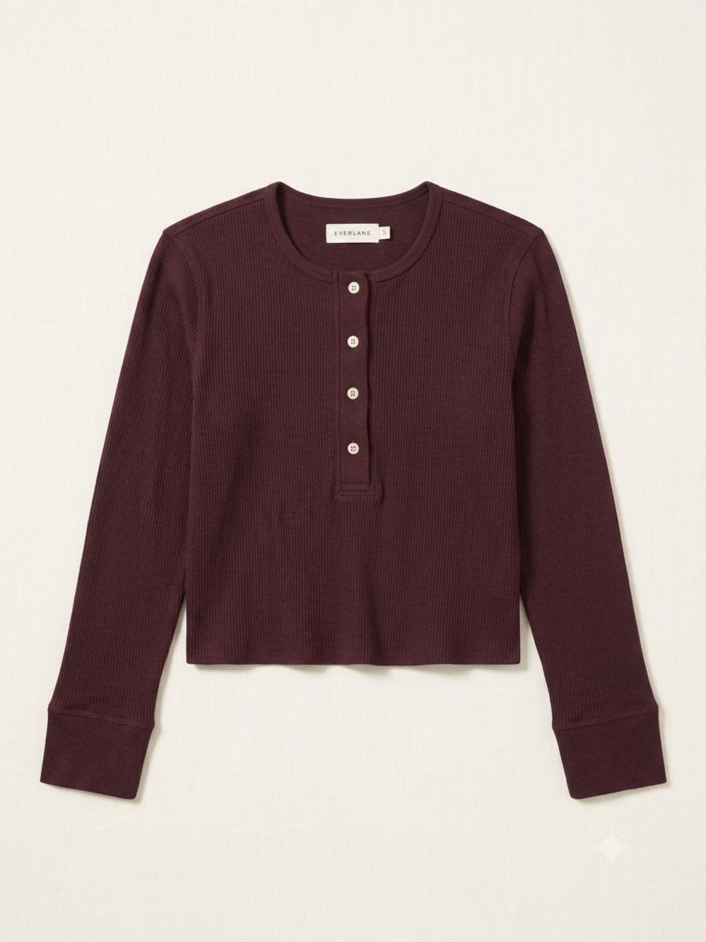 Everlane Boxy Henley Cozy Waffle Burgundy Red Long Sleeve Top XS